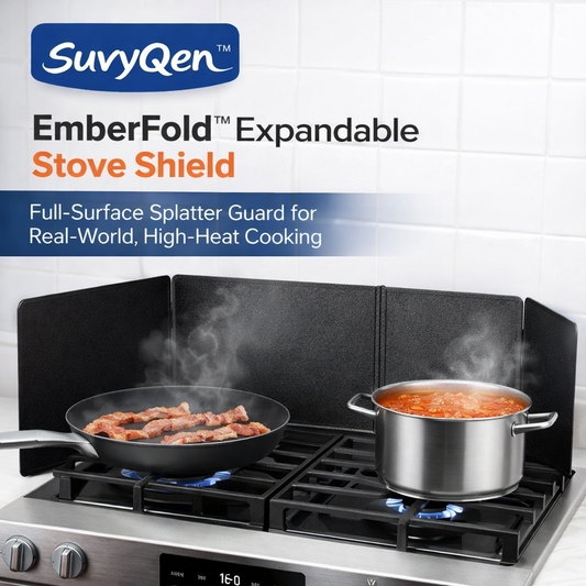 SuvyQen™ EmberFold™ Expandable Stove Shield